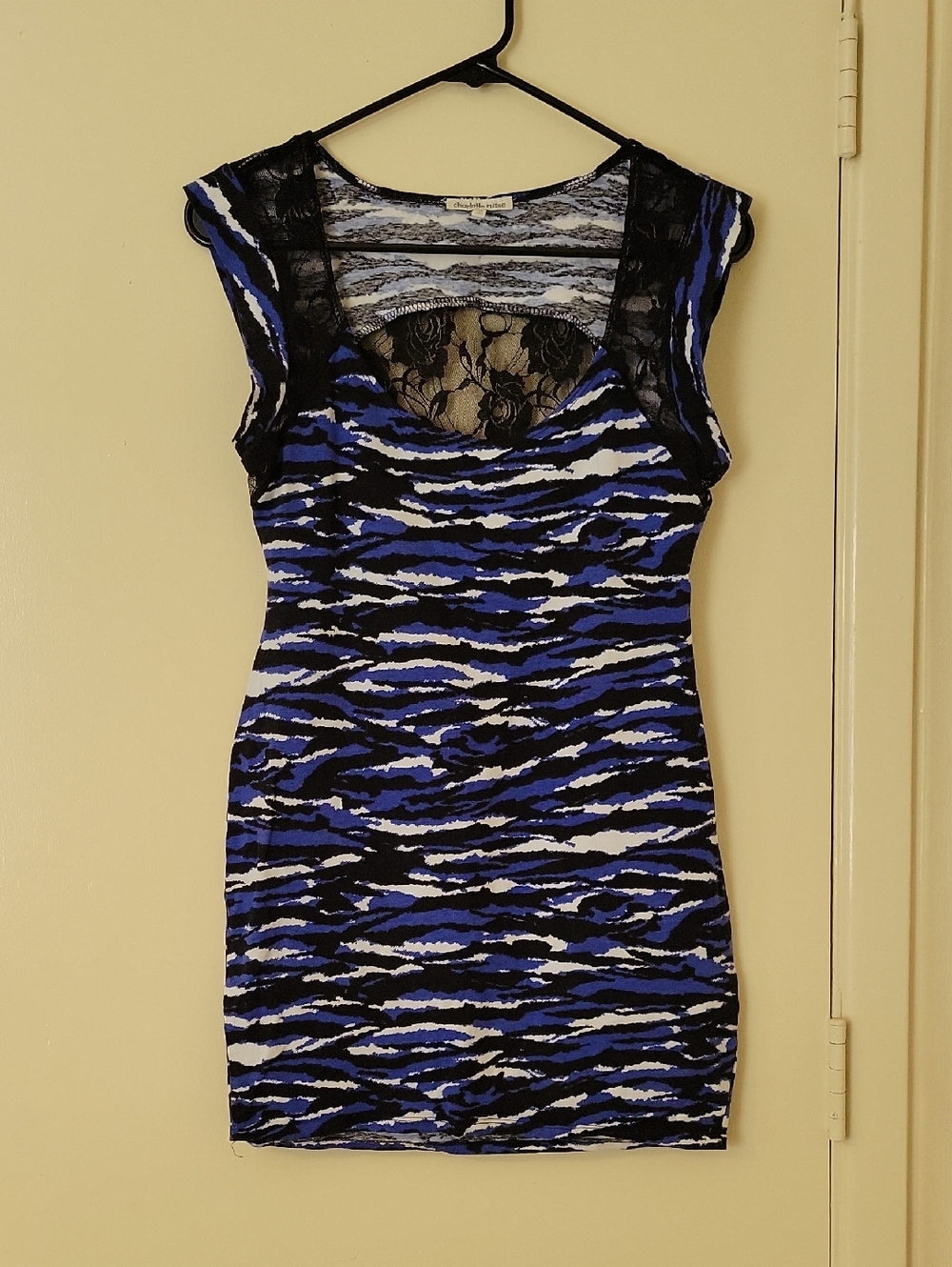 Blue & Black Zebra Print Lace Inset Bodycon Mini Dress